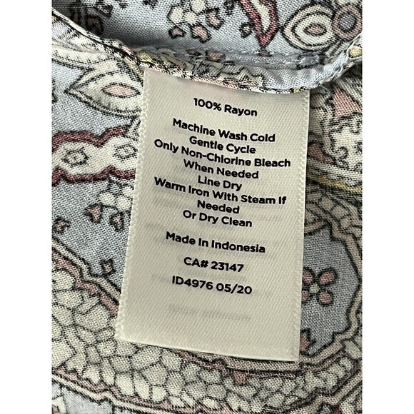 Talbots GARDEN PAISLEY TIE NECK TOP Womens' XS Blue Willow  peasant Boho - Picture 7 of 9